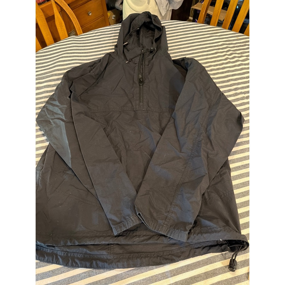 LL Bean Mens Black Anorak Hooded Windbreaker Pullover Jacket Small PQ36